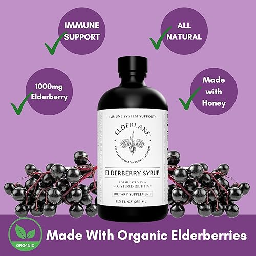 Vista 3 de Elderberry Syrup by Elderlane - Elderberry Shots - Immune Support Supplement for Kids & Adults - Immune Boosters - Natural Immunity Booster - Made
