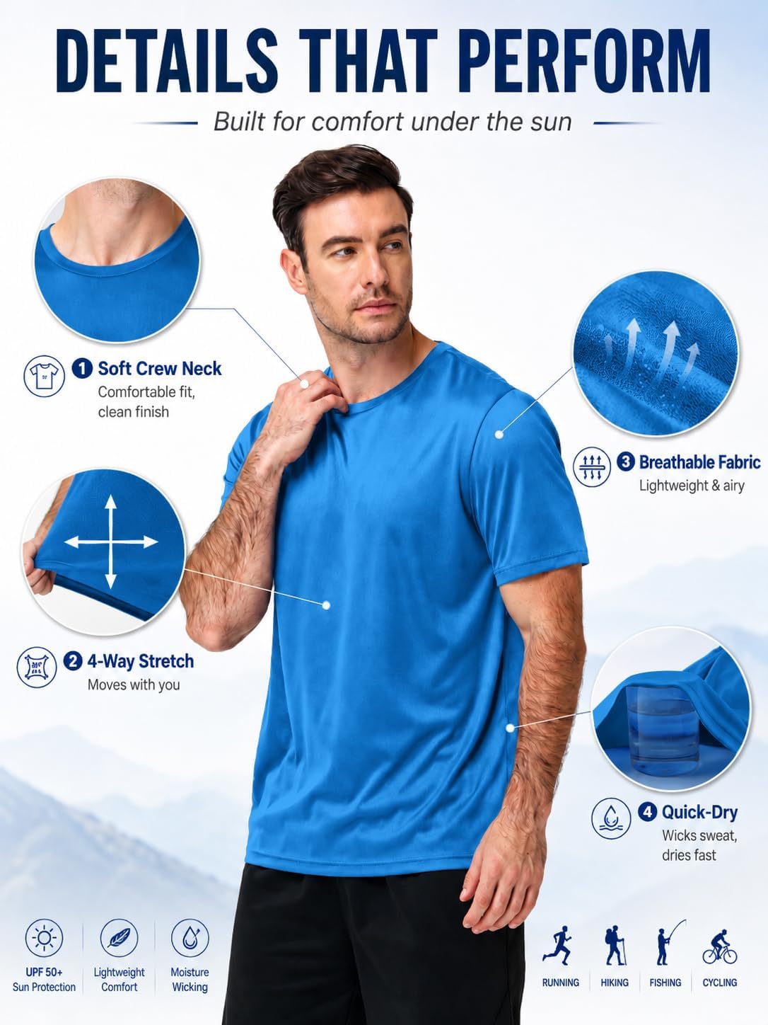 ZITY 5 Packs Men's UPF 50+ Sun Protection T-Shirts Workout Fishing Swimming Rash Guard Fast Dry Breathable Shirt