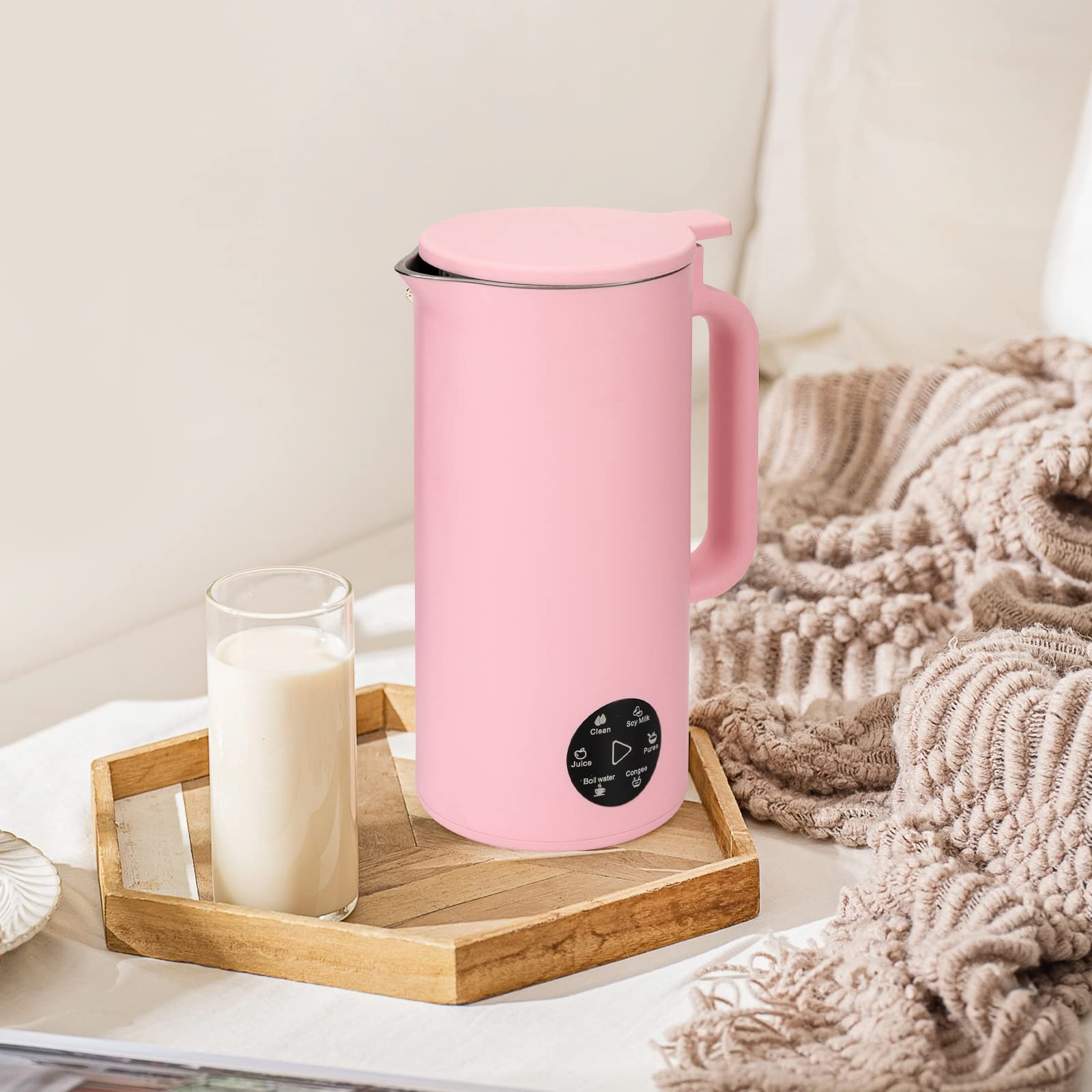 Mixeur et cuiseur à soupe en acier inoxydable - 350 ml - 6 programmes automatiques - Pour le lait de soja, le nettoyage, le jus, l'eau bouillante, les congeés et les purées - Rose