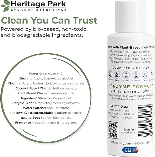 Miniatura 87 de Heritage Park - Detergente de lujo para ropa Detergente para ropa natural y enzimático probado por dermatólogos, a base de plantas, respetuoso