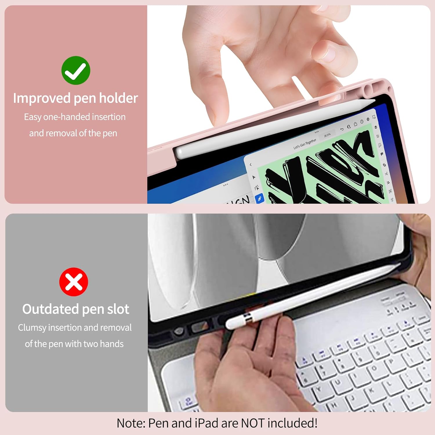 Case with Keyboard for iPad 11th/10th Genration with Pencil Holder, Magnetically Detachable Wireless Bluetooth Keyboard Cover for or iPad 11 inch A16 2025 10th Gen 10.9 Inch 2022, Pink