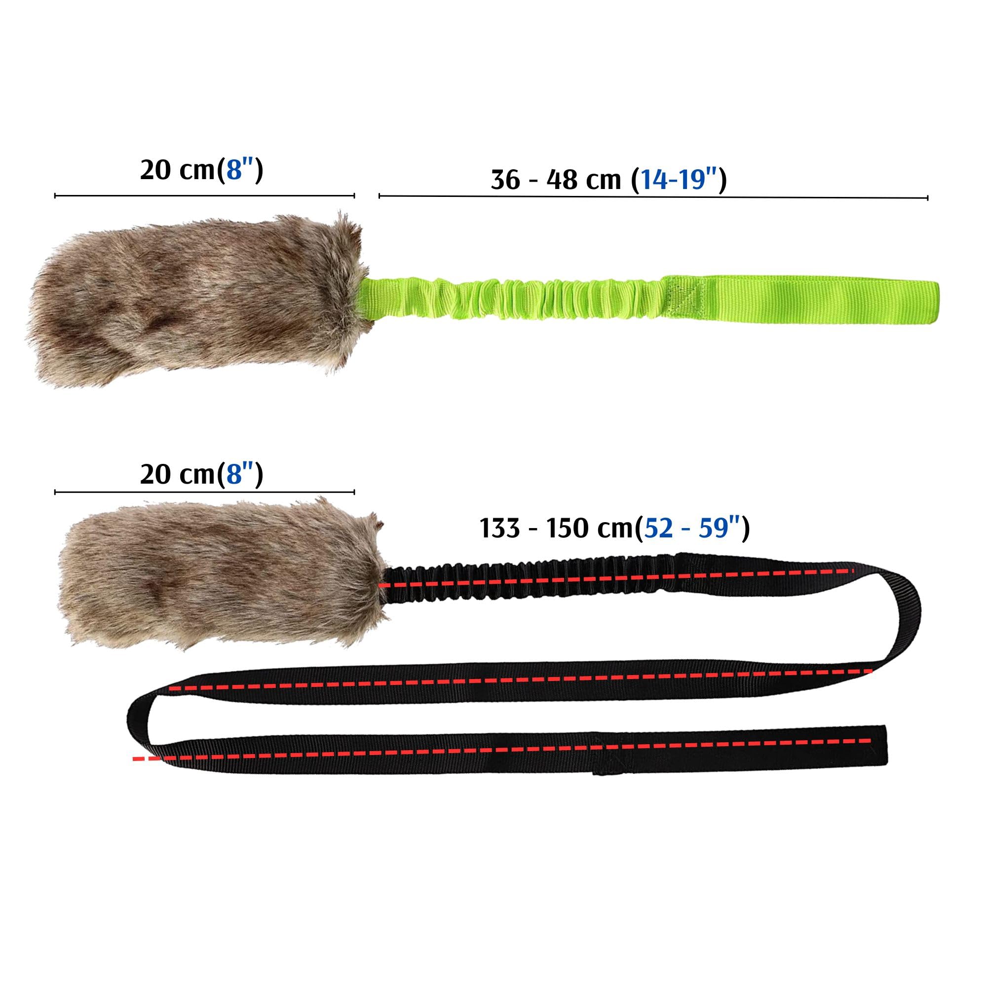 DINGO Fleece Set: 55 cm Chaser Toy and 150 cm Rope Dog Tug Hand Sewn Artificial Fur and Polypropylene with Squeaker and Shock-Absorber Handle for Training Agility - Image 2