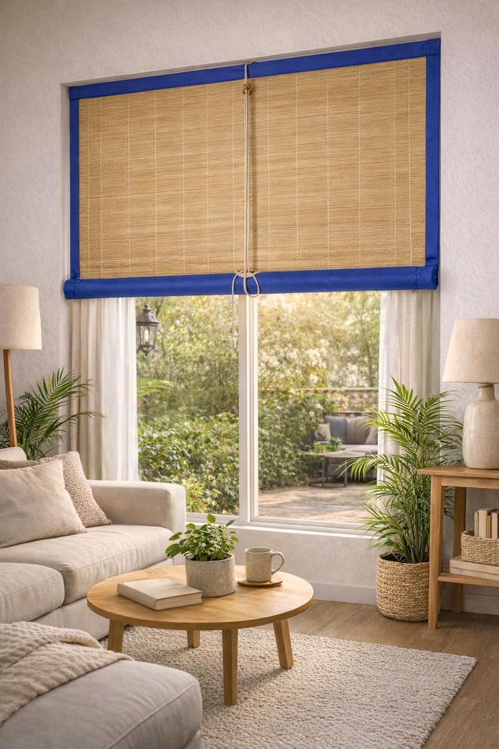 Natural Bamboo Roll Up Window Blind for Home, Office & Balcony | Bamboo Chick Curtain Sun Shade | Light Filtering Window Screen | Easy Install Bamboo Blinds (Blue, (4ft x 5ft (W x H))-image-15
