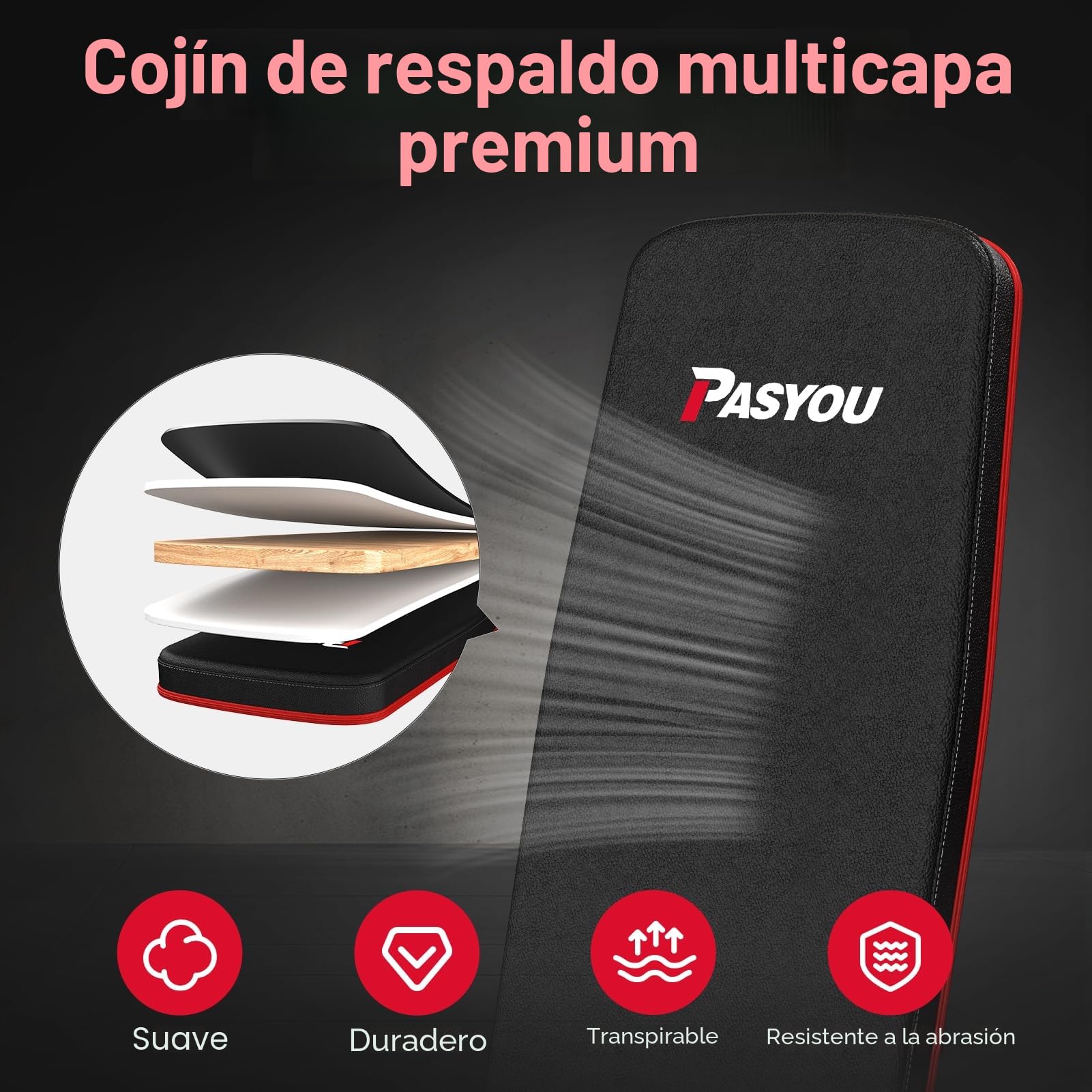 PASYOU Máquina De Extensión De Piernas con 6 Respaldos Ajustables, Prensa De Piernas para Gimnasio En Casa, Capacidad De Peso De hasta 100 KG, Banco De Pesas con Flexiones De Piernas