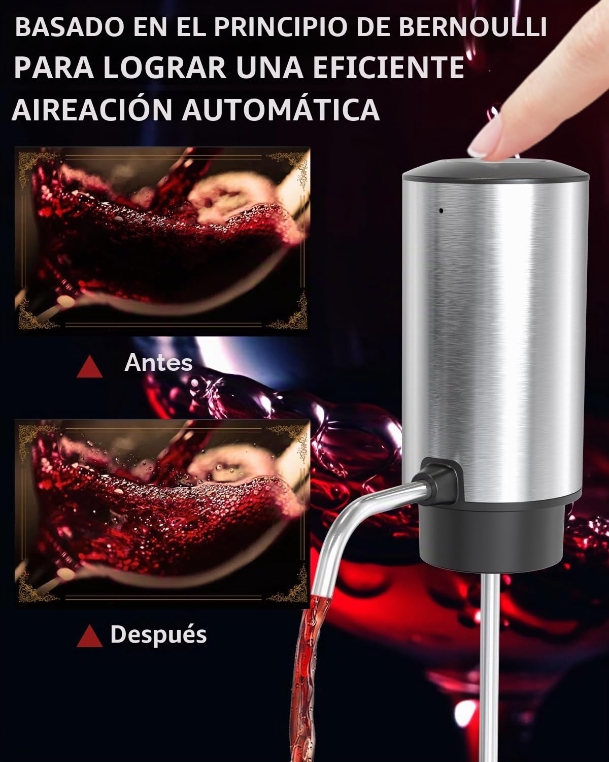 CIRCLE JOY Aireador Eléctrico para Vino, Decantador Recargable con Base de Almacenamiento, Sacacorchos y Tapón al Vacío, Regalo para los Amantes del Vino, Plateado
