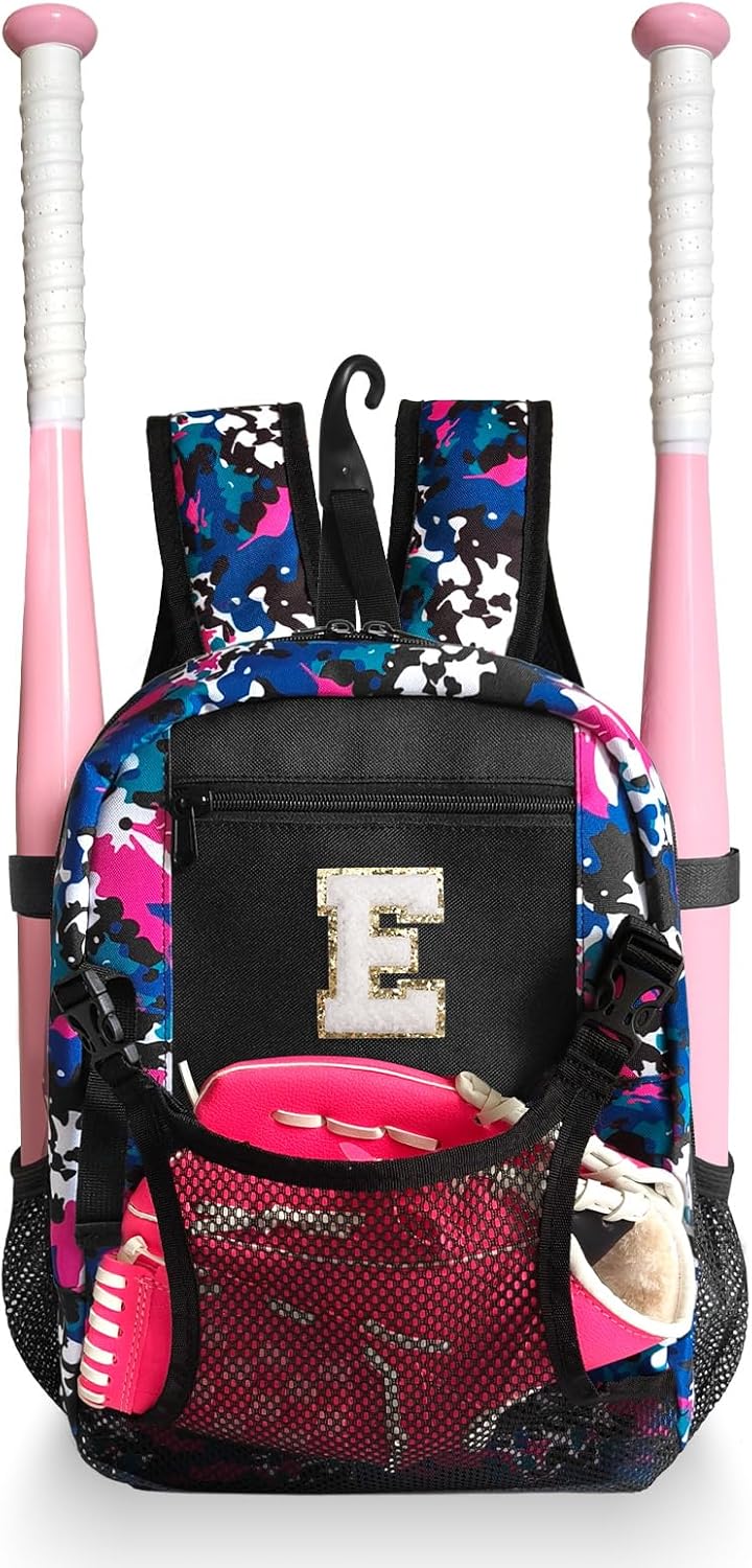 dadop Softball Bag for Girls - Youth & Toddler Ages 3-16 Tball Baseball Backpack with Fence Hook - Equipment Bag for Bats, Helmets, Cleats & Gear