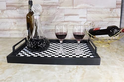 Miniatura 3 de MCBZ Bandeja decorativa para mesa de centro de sala de estar, bandeja de servicio de alimentos, bandeja otomana de cuero, con asas de metal de 16.5