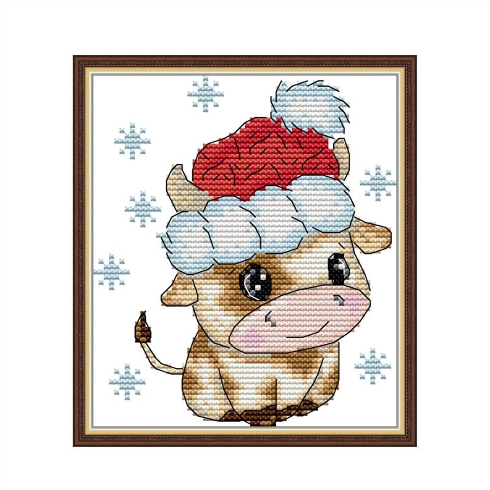 Kit Point de Croix Vache de Noël 14ct Toile Imprimée Broderie
