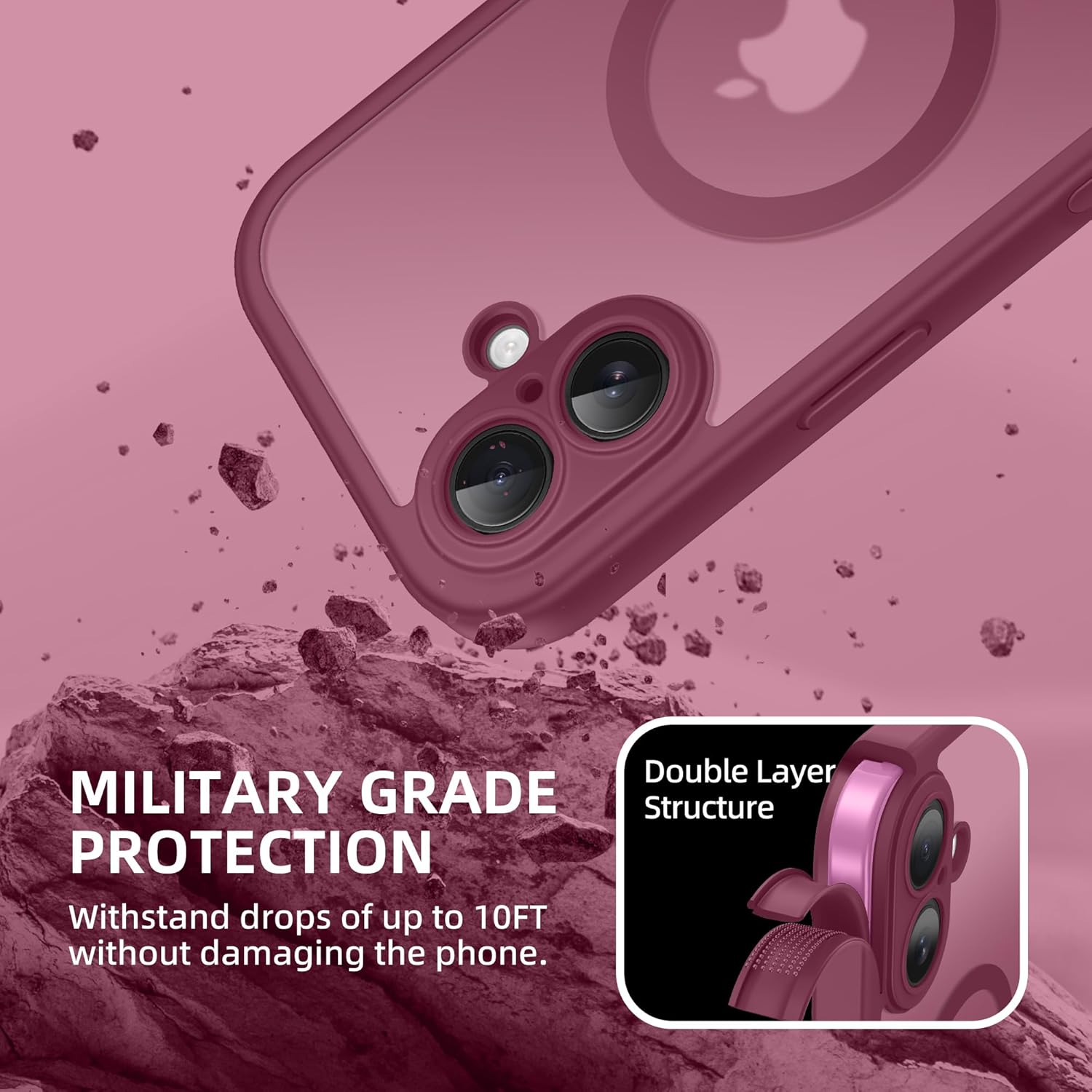 BERFY for iPhone 16 Plus Case, Compatible with MagSafe, Built-in Privacy Screen Protector and Camera Protection, Anti-Spy Full Body Shockproof Matte Phone Case for 16 Plus 6.7", Dark Red - Image 8