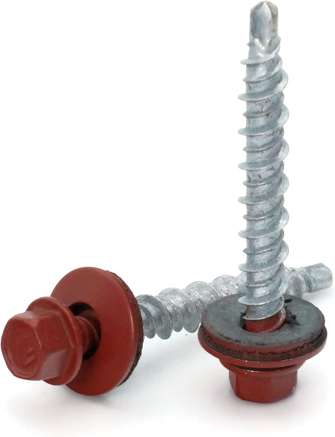 Hex Washer Head Mechanical Galvanized Mini Driller Roofing Screws Red Finish - #10 x 1" Qty 1000