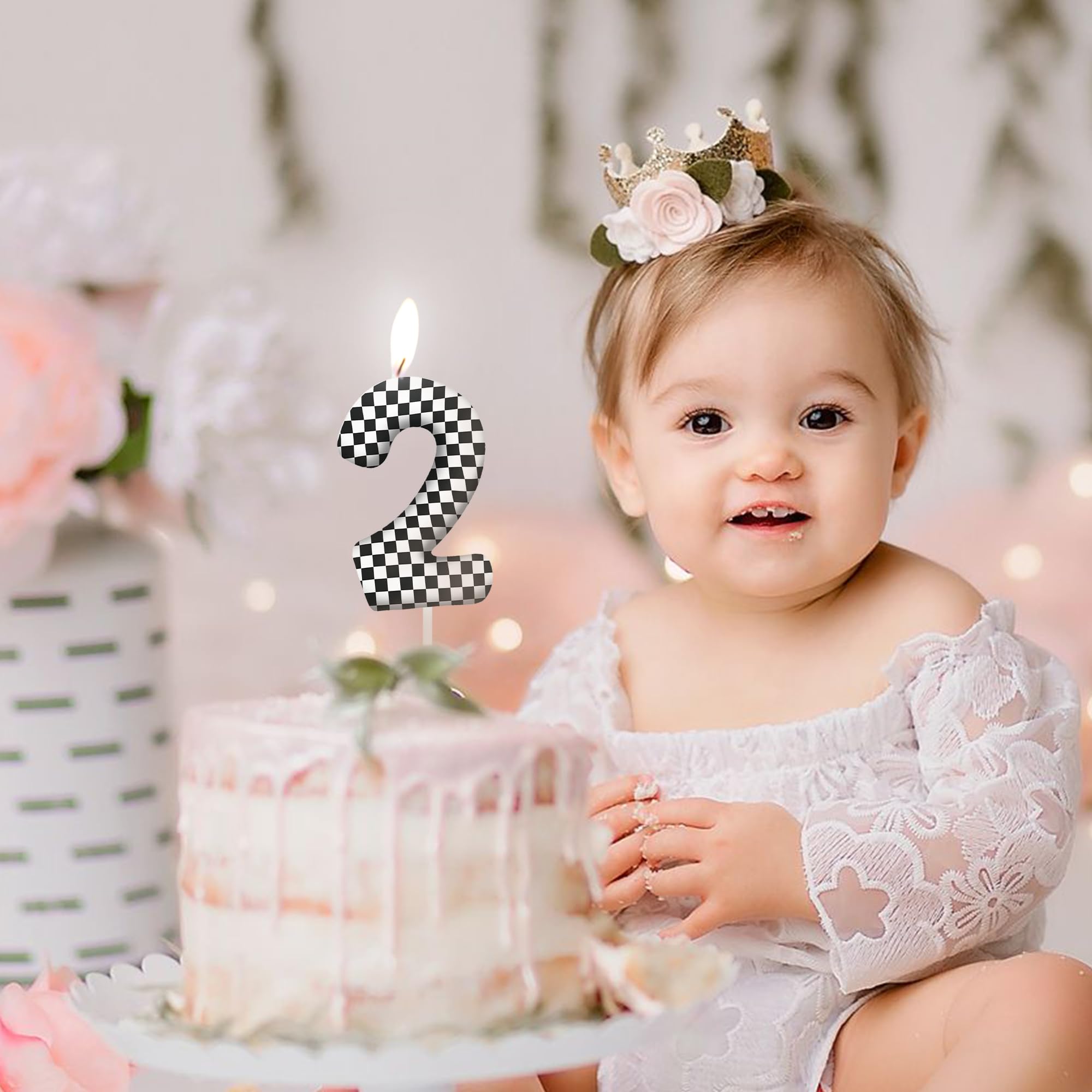 Velas de cumpleaños número 9 a cuadros en blanco y negro, decoración para tartas para fiestas temáticas de coches de carreras, velas de pastel de cumpleaños número 9 para niños y niñas, suministros de