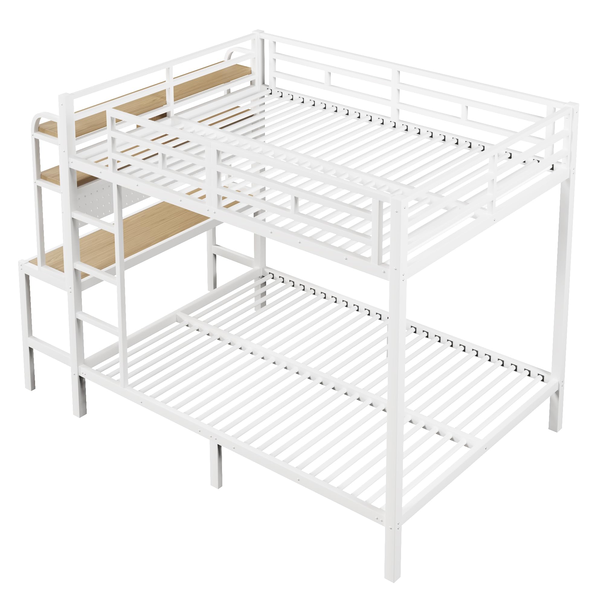 Zepneiy Lit Enfant avec Barre Lumineuse LED et Port USB, Lit Superposé Enfant 140x200 avec échelle de sécurité et Compartiment de Rangement, Cadre de en Fer Blanc(sans Matelas)