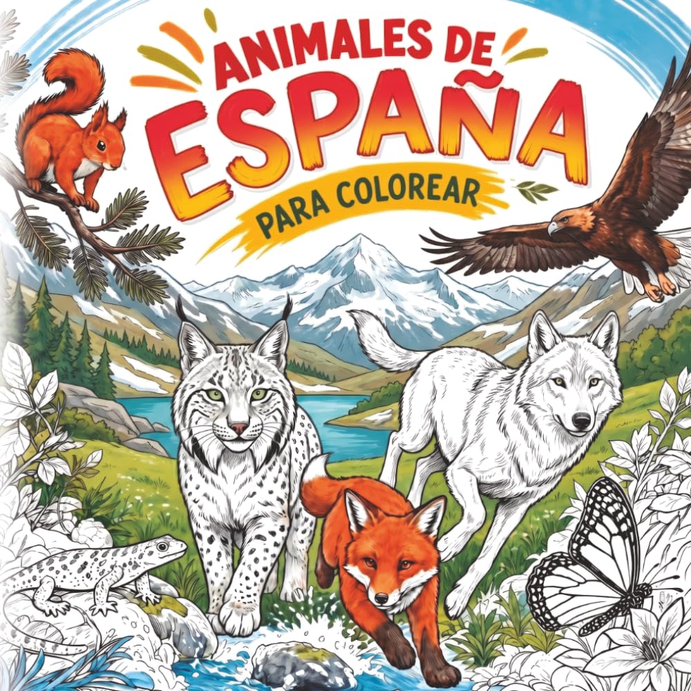 ANIMALES DE ESPAÑA PARA COLOREAR: Libro de colorear con 50 ilustraciones de nuestra fauna ibérica para niños y adultos | Arteterapia y relajación