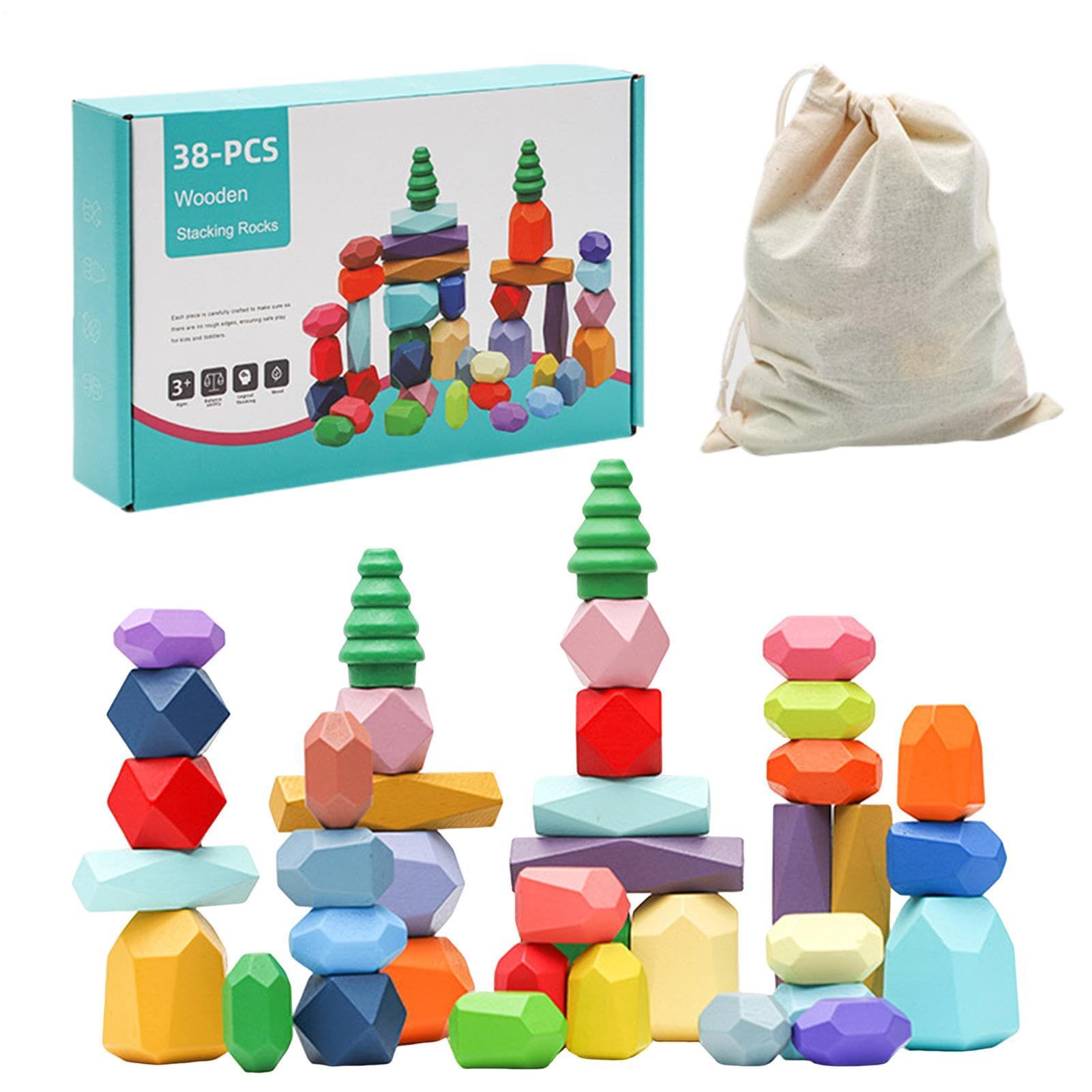 Generico Piedras Apilables Para Equilibrio De Madera - Juego De Piedras De Construcción De Madera, Kit De Juguetes De Aprendizaje 'Equilibrio, Juego De Apilamiento Creativo Para Niños, Set