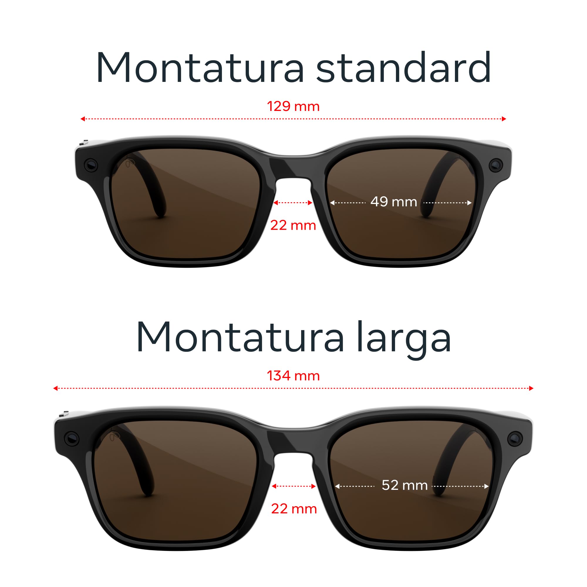 Meta Adventurer Large Nero classico | AI glasses unisex, Fotocamera da 12 MP, Traduzione in tempo reale — Risoluzione 3K HD — Oltre 8 ore di autonomia — Varie misure — Lenti marroni