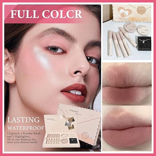 Miniatura 5 de Regalo de Navidad para mujer, juego de 8 cajas de regalo que incluye lápiz labial mate, rubor, resaltador y collar, fácil de crear diferentes