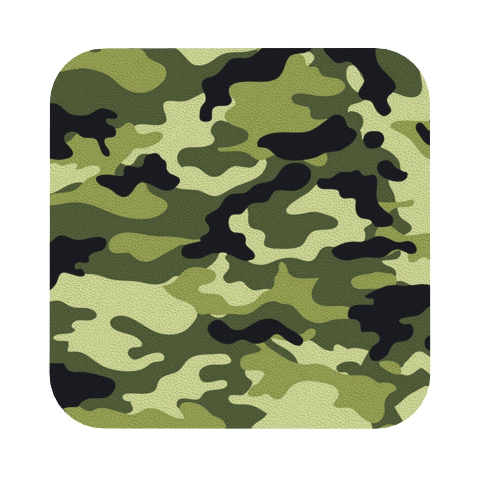 Camo Green PU Leather Coasters Set of 6 Square Drink Coasters