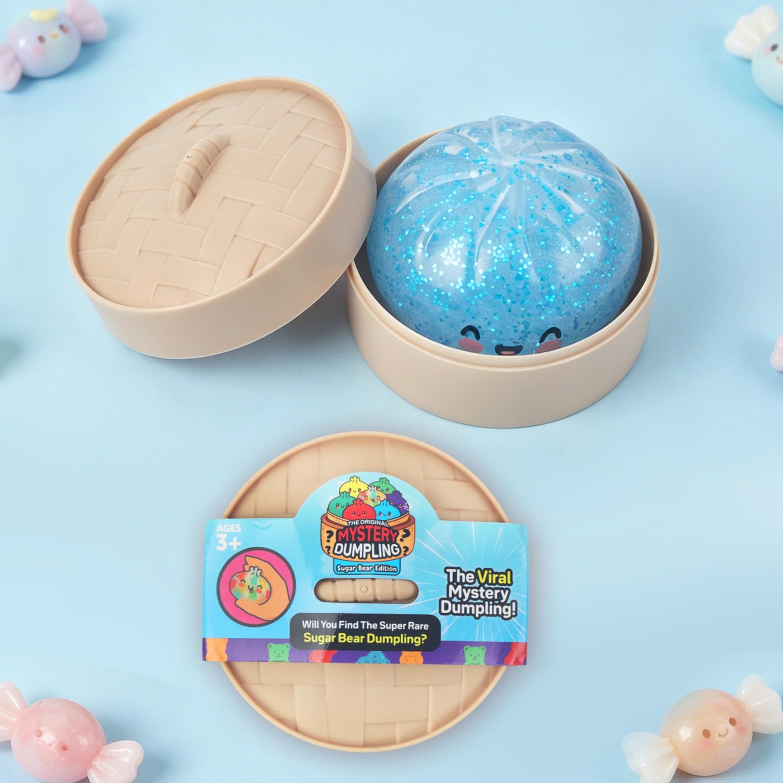 Glitter Dumpling Squishy with Steamer, Squishy Dumplings Sensory Fidget Toy, Squeeze Toys for Relaxation, Light Blue, 9 x 9 cm - Image 2