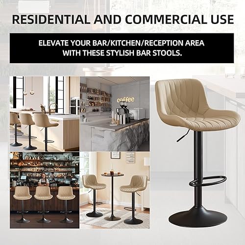 Miniatura 3 de Juego de 2 taburetes de bar ajustables modernos, respaldos giratorios con altura de mostrador de piel sintética para cocina, isla de desayuno,