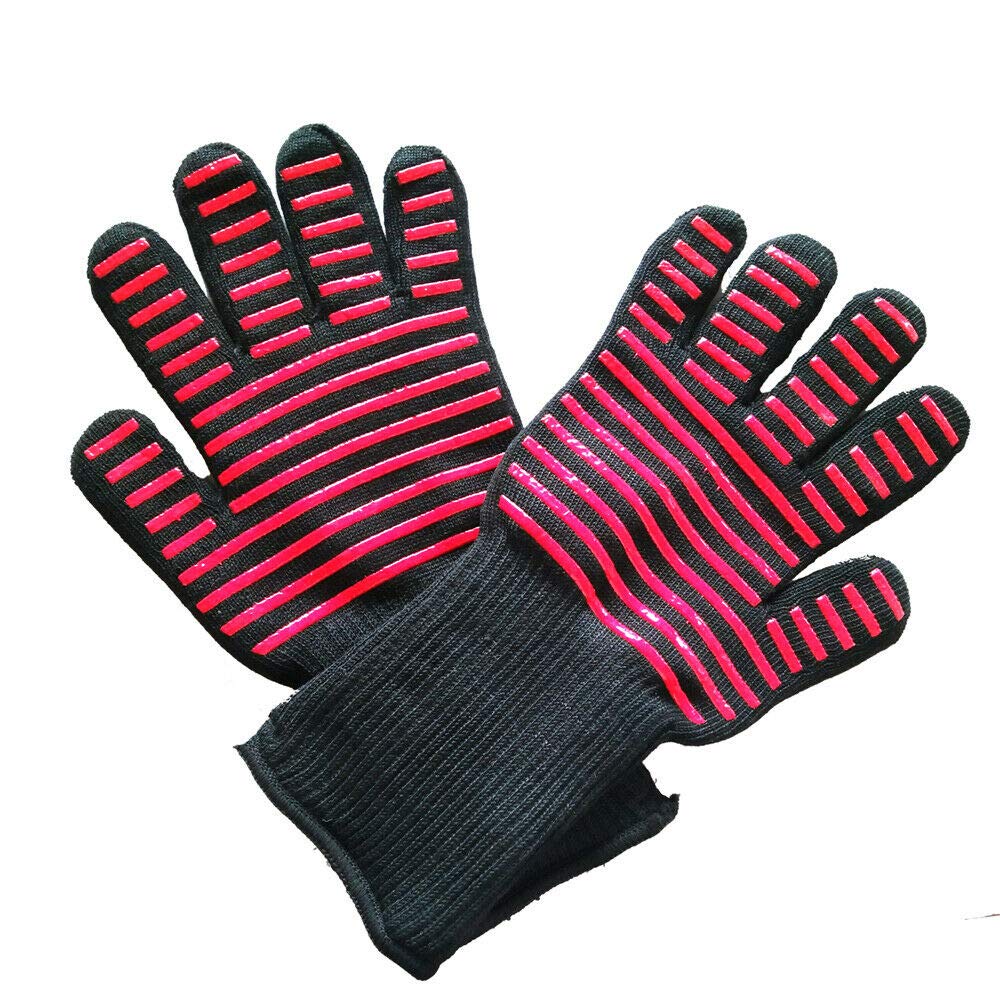 SUPERTOOL BBQ Gloves, Grilling Gloves Heat Resistant Oven Gloves, BBQ Gloves Heat Resistant Up to 800 ℃ / 1472 ℉ with EN407 Certified for BBQ, Grill, Cooking, Welding (Red Stripe, 1 Pair)