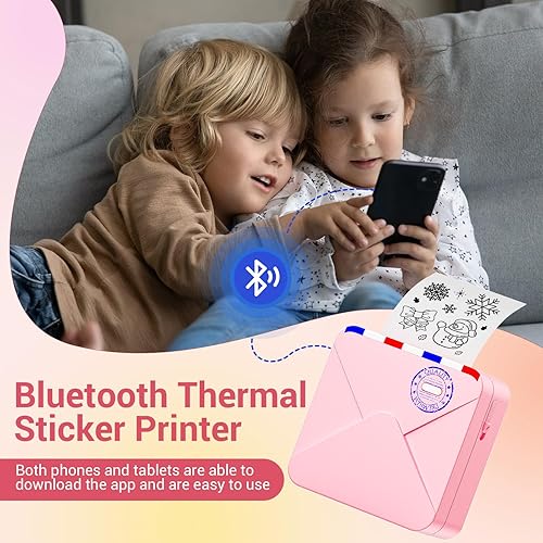 Miniatura 4 de Mini impresora de calcomanías, bolsillo Bluetooth con 1 rollo de papel, fabricante de calcomanías térmicas sin tinta compatible con iOS y Android,