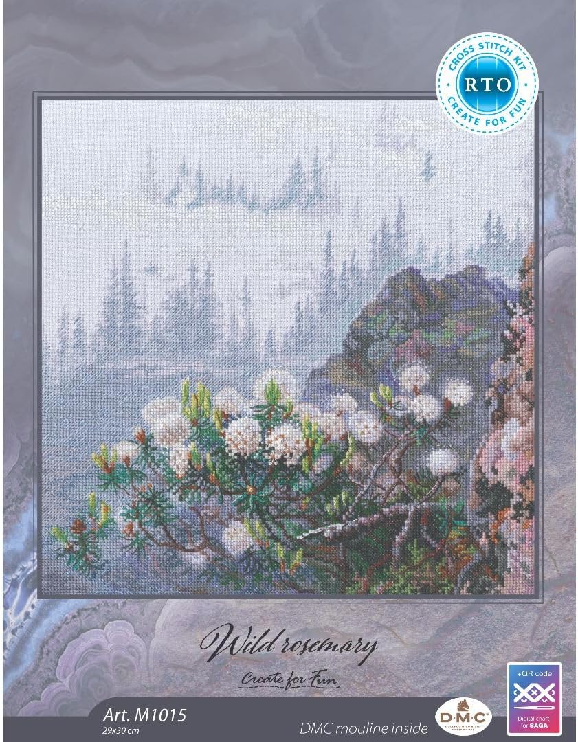 RTO Advanced Counted Cross Stitch Kit, Wild Rosemary Forest Landscape, 29x30 cm/11.4"x11.8", Grey Aida 14ct Zweigart, Embroidery DIY kit