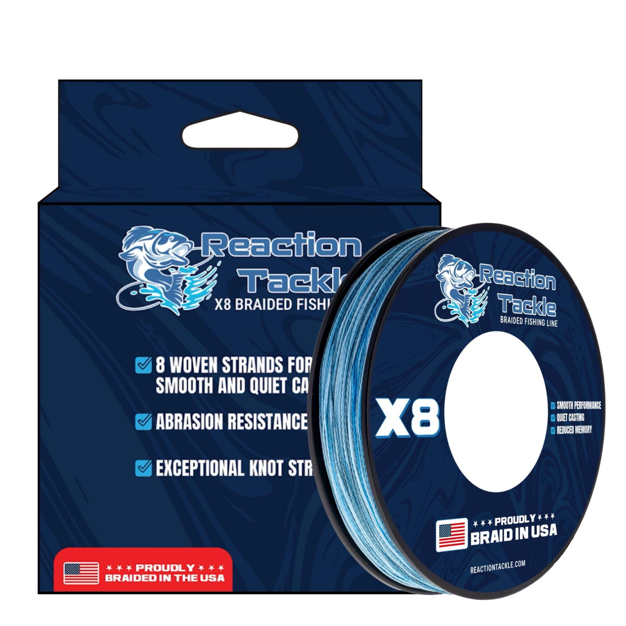 Reaction Tackle Braided in The USA Fishing Line - 4X/5X/8X Available- Versatile for Freshwater or Saltwater
