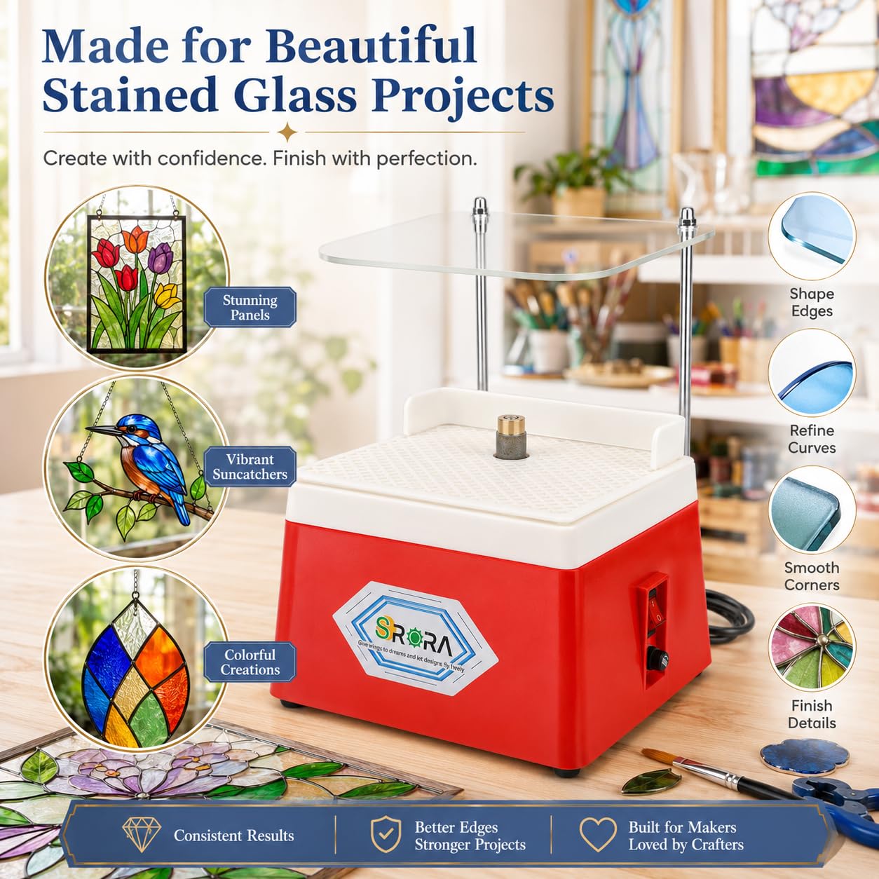 SRORA Stained Glass Grinder, 4200 RPM 65W Mini Wet Grinding SRORA Stained Glass Grinder, 4200 RPM 65W Mini Wet Grinding