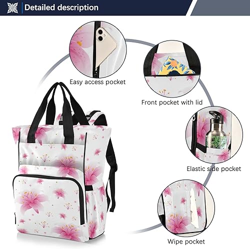 Miniatura 2 de RunningBear Bolsa de pañales sin costuras con diseño de lirio rosa para bebé, mochila para pañales para mamá, bebé, mochila multifunción de viaje