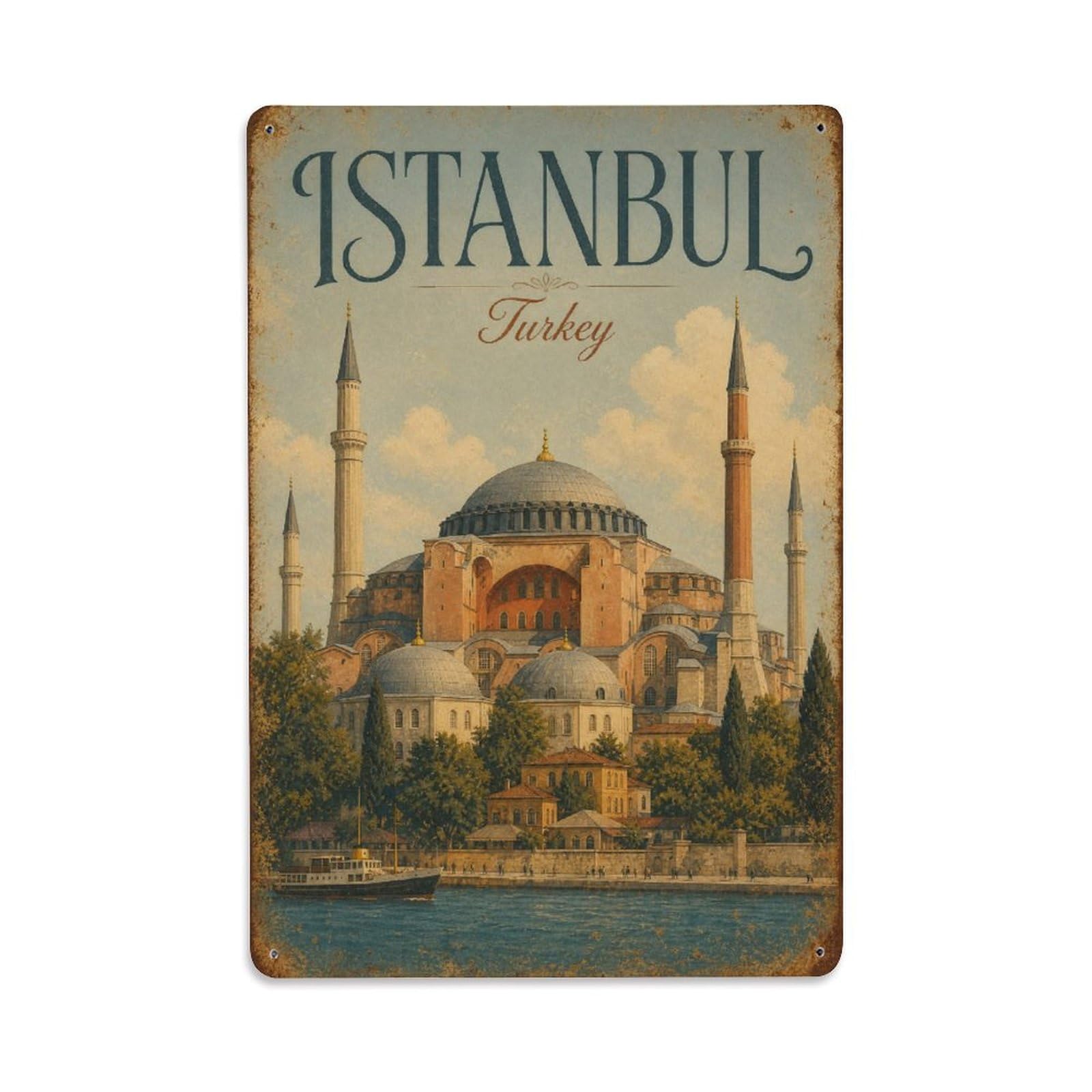 Gead 8X12inch Style Vintage Travel Istanbul Turkey Hagia Metal Tin Sign