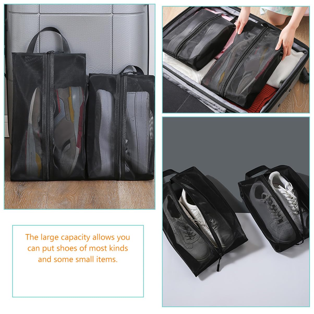 6 STK Aufbewahrungstasche Aus Mesh Reiseset Für Männer Schrank Schuhbeutel Tragbare Schuhtasche Taschenorganisator Beutel Für Reiseschuhe Black Atmungsaktives Polyester-Netz