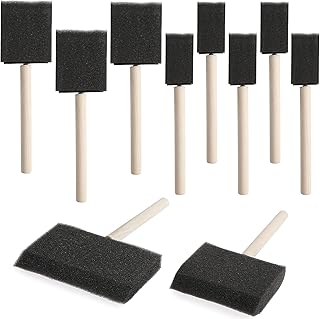 Prasacco 10 Pices Foam Paint Brushes, 4 Sizes Sponge Paint Brush Wood Handle Sponge Brush Sponge Brushes for Painting, Foam Brushes Paint Sponges for Staining Varnishes and DIY Craft Projects