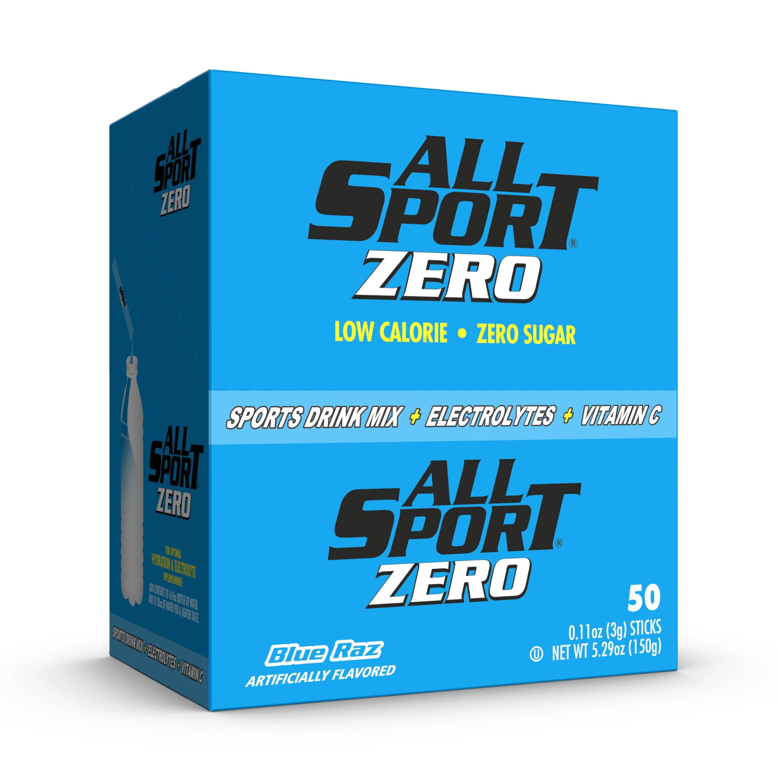 All Sport Powder Hydration Sticks, Zero Calorie, Performance Electrolyte Drink Mix, Sugar Free, BLURAZ, 50 Ct box