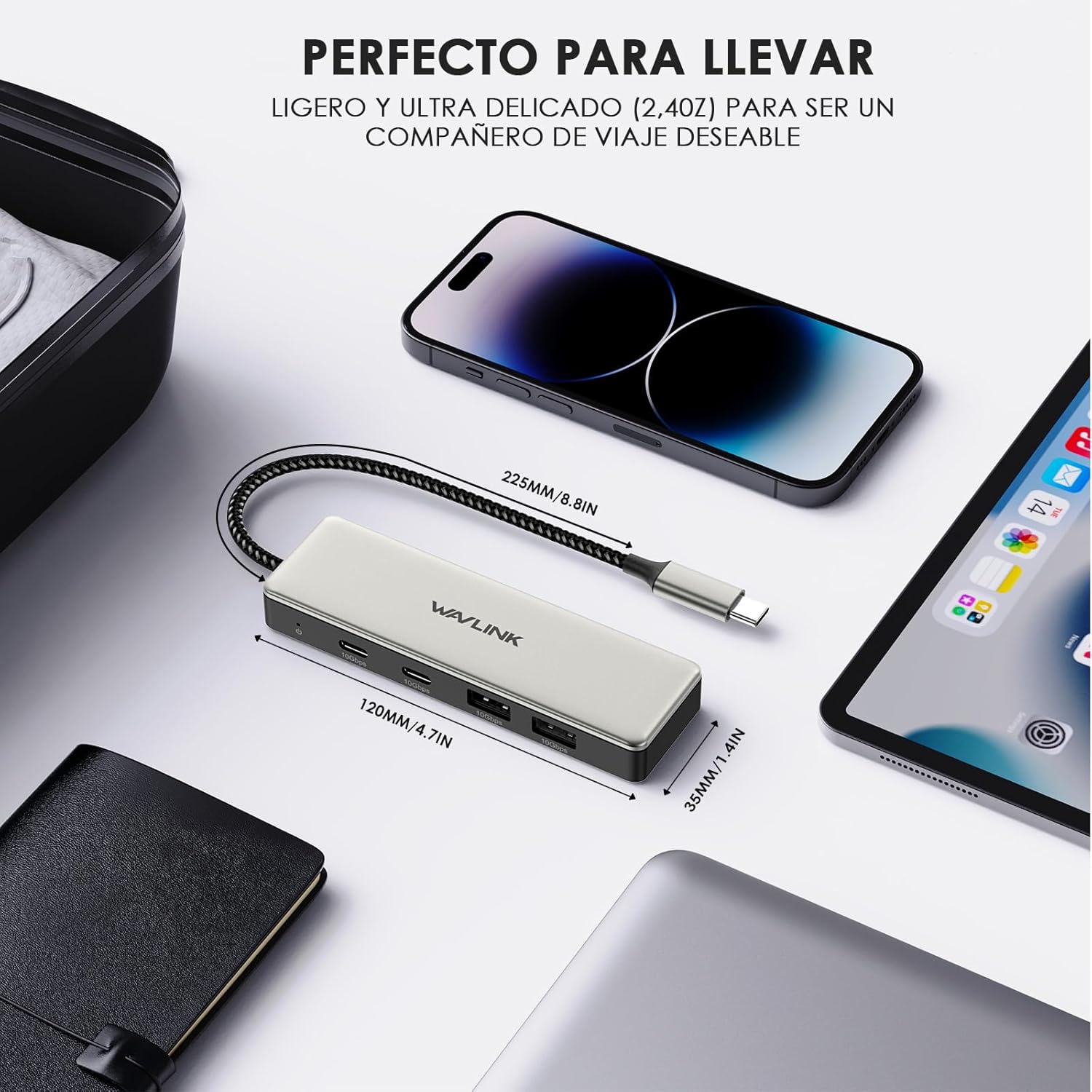 WAVLINK Hub USB C, concentrador USB C de 10 Gbps, 2 Puertos USB C 3.2, 2 Puertos USB A 3.2, Compatible con iMac/MacBook/Chromebook/DELL/HP/Lenovo (no es Compatible con Monitor de Carga/extensión) 8
