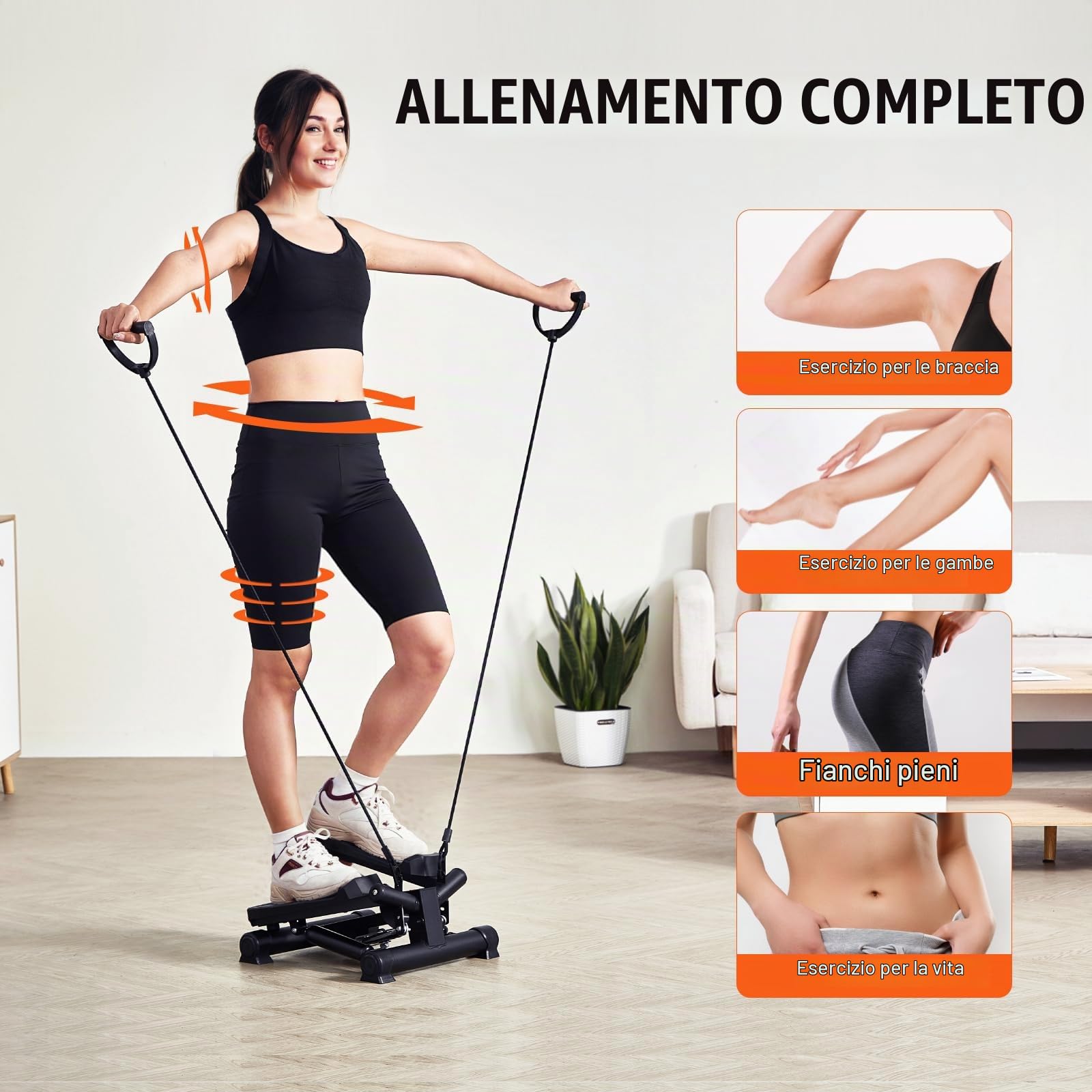 VEVOR Stepper, Mini Stepper per Esercizi a Casa, Stepper Idraulico Fitness Twist con Fasce di Resistenza, Attrezzatura Cardio per Allenamento Corpo, Saliscale con Monitor LCD, Capacità Carico 150 kg