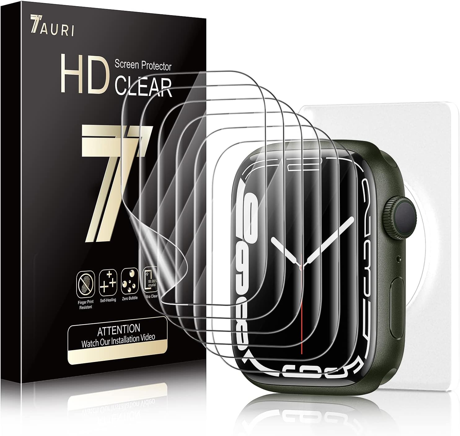 TAURI 6 Pack Screen Protector Compatible for Apple Watch Series 8 7 6 5