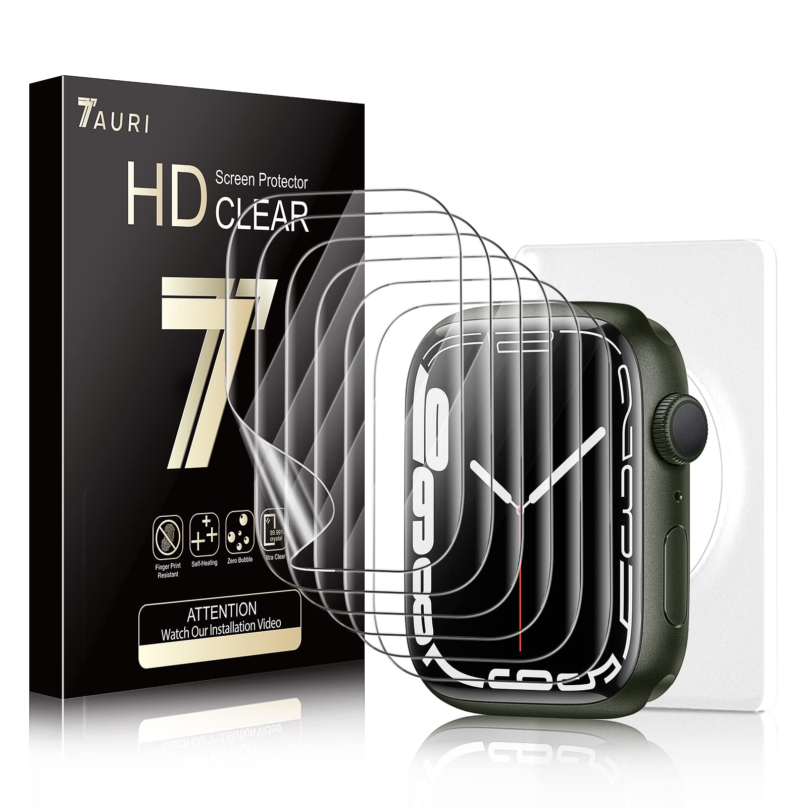 TAURI6 Pack Screen Protector Compatible for Apple Watch Series 8/7 45mm, Series 6/5/4 SE 44mm, [Anti-Scratch][Bubble-Free][HD Clear] Self-Healing TPU Film for iWatch 45/44mm