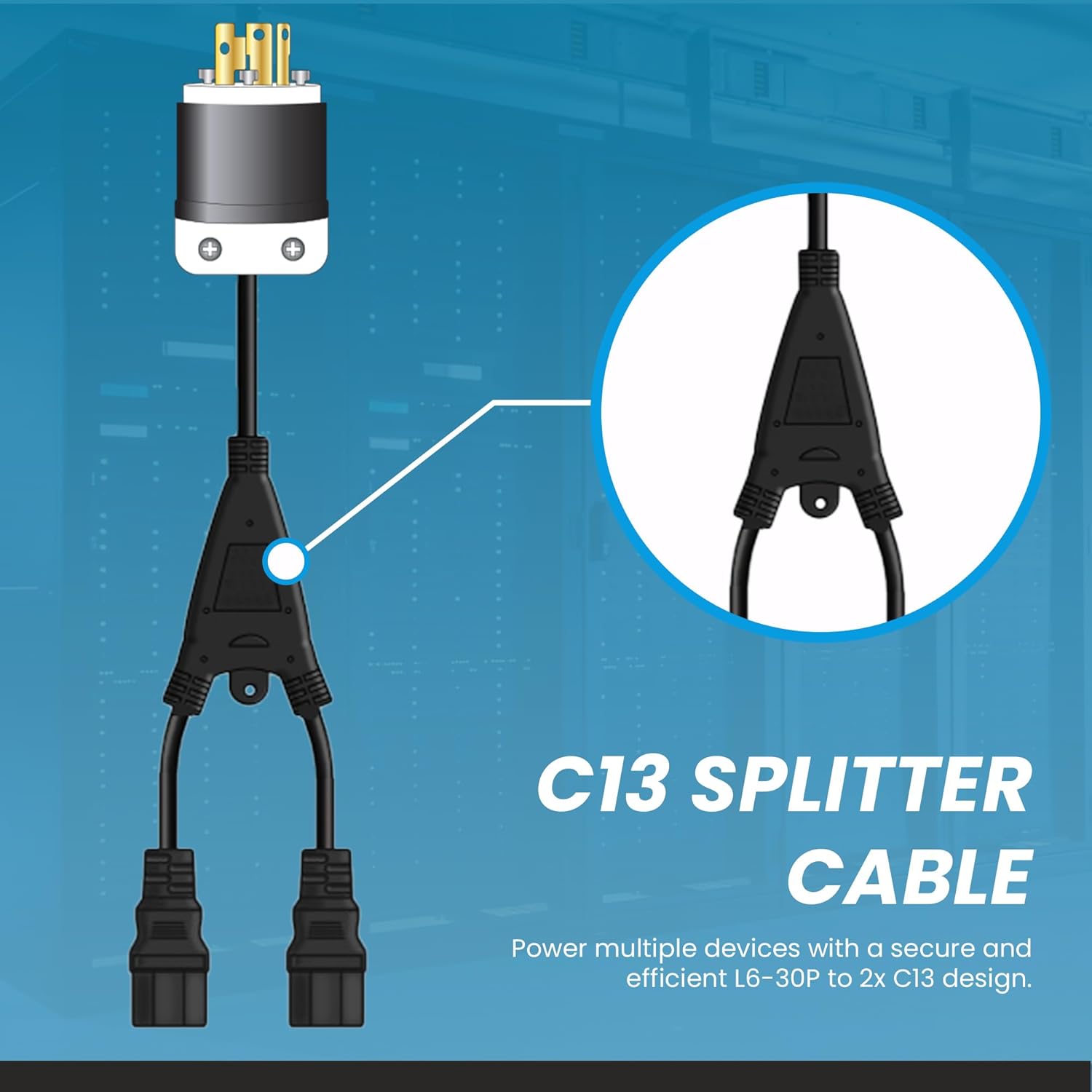 IronBox Electric L6-30P to 2X C13 Splitter Power Cords - 15A/250V, 14 AWG, 14/3 SJT - UL Listed Power Supply Cable - Heavy Duty Power Plug and Cord for Computer, Data Centers, Generator & More (8 ft)