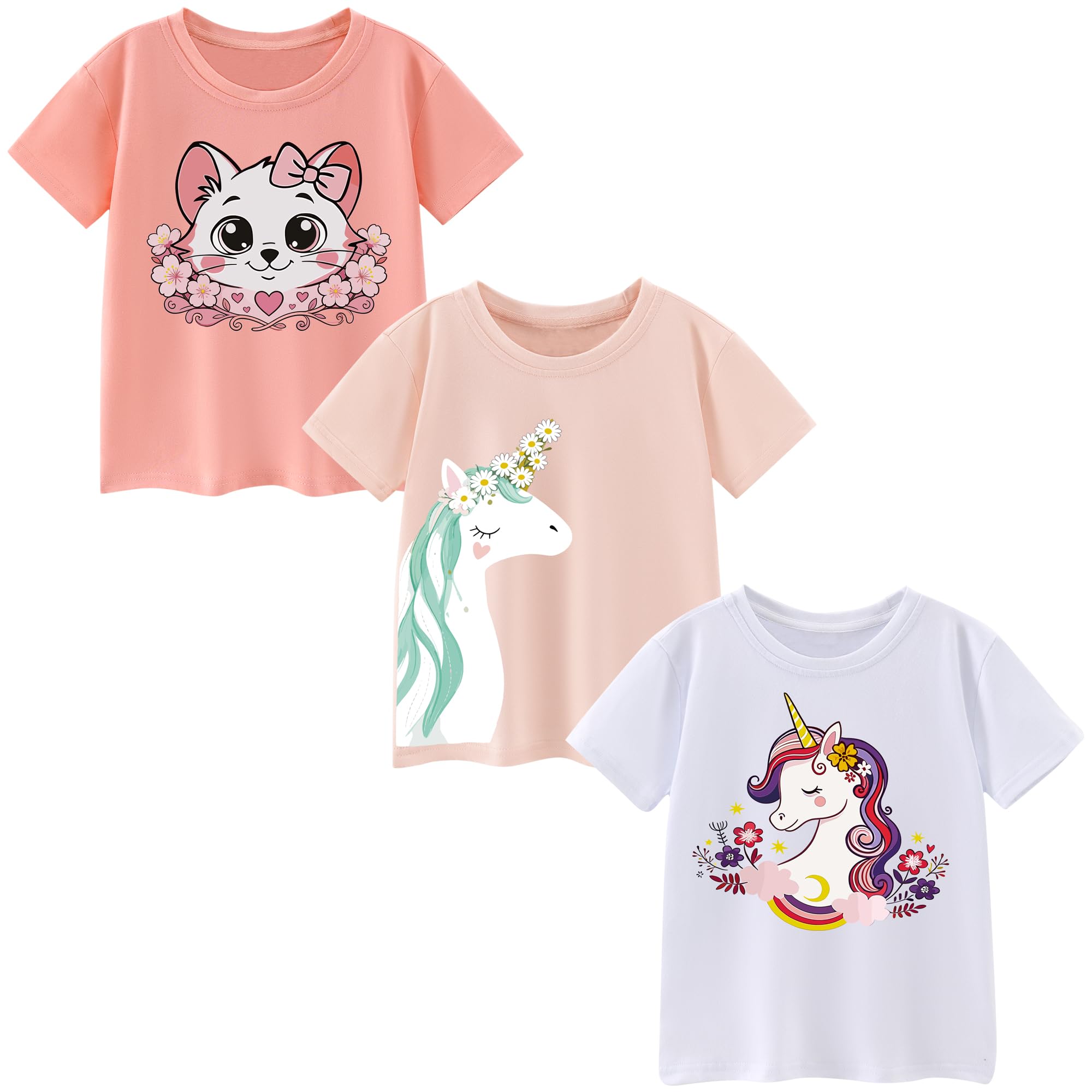 Camisetas de Manga Corta Niñas, Camiseta Algodon para Niña de Verano, Cuello Redondo T-Shirts Moda Informal Tops para Niños 3-8 Años — view 14