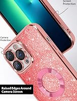 Vista 4 de Funda para teléfono con purpurina anticaídas compatible con iPhone 15 Pro Max, protector de cámara, color rosa