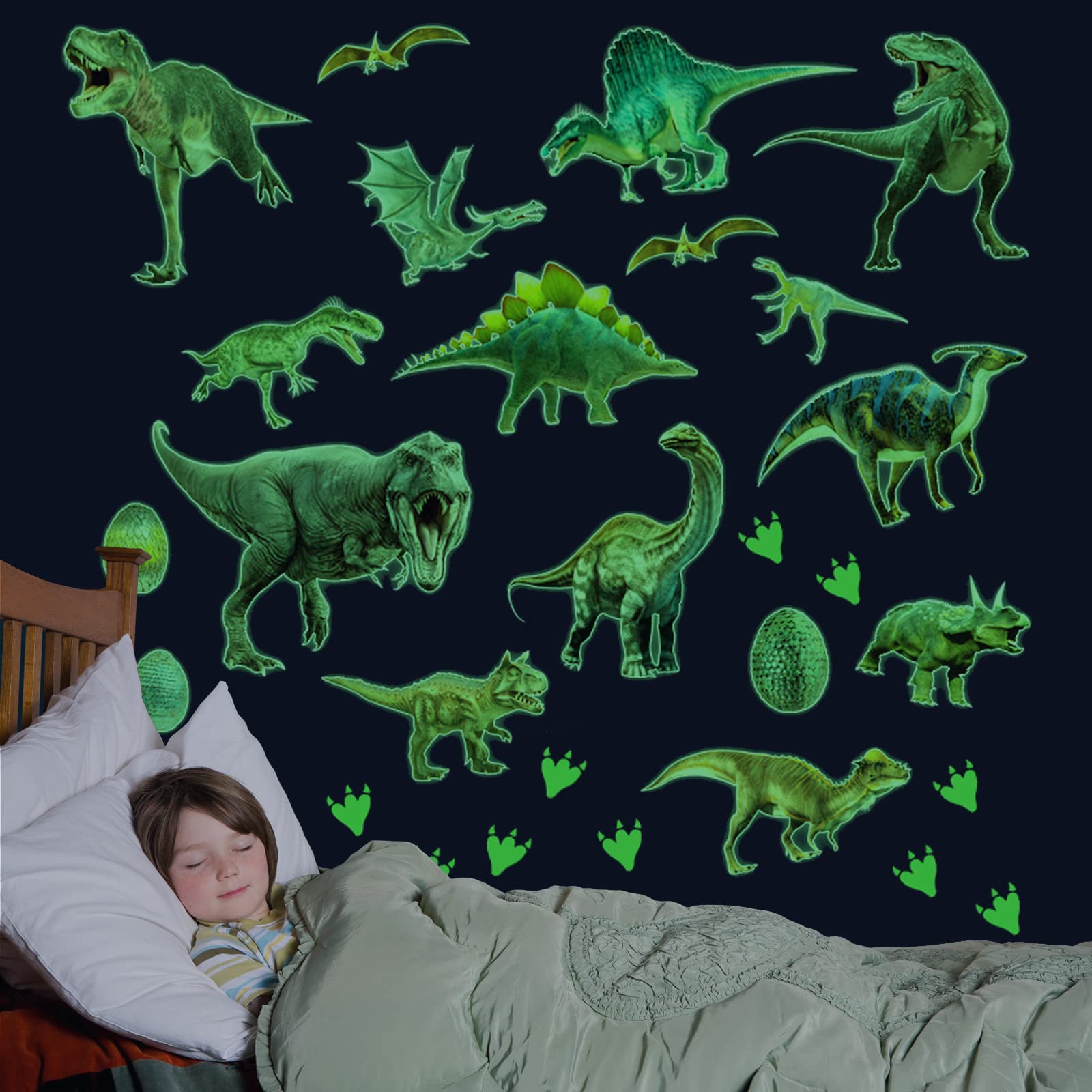 Autocollants Dinosaures Lumineux – 76 Stickers Phosphorescents Pour Décorer La Chambre Des Enfants !