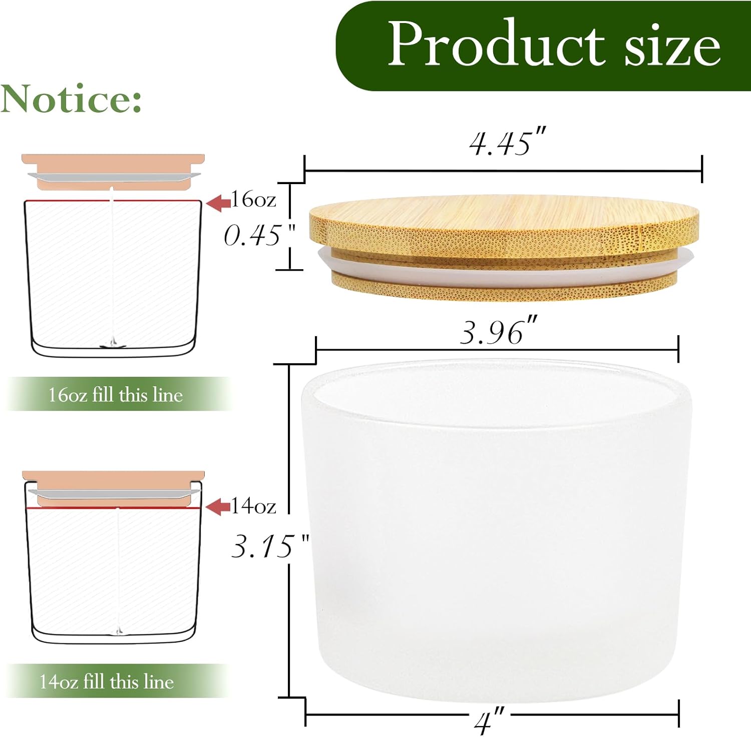 CONNOO 6-Pack 16 oz Candle Jars - 3-Wick Frosted Empty Glass Wide Mouth Candle Jars Come with Bamboo Lids, Sticky Warning Labels, and a Candle Wick Kit for Candle Making - Dishwasher Safe