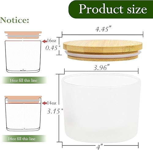 Miniatura 9 de CONNOO Paquete de 6 tarros de vela de 16 onzas, 3 mechas de vidrio vacío transparente de boca ancha, vienen con tapas de bambú, etiquetas de Tapas