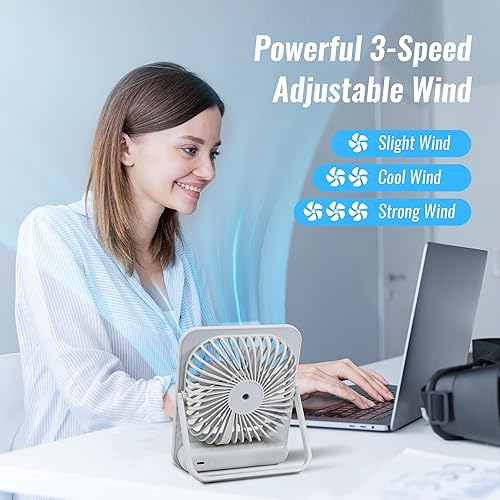 Miniatura 2 de BEYOND BREEZE Ventilador de escritorio con pilas, mini ventilador portátil recargable de viaje, plegable de 180 con 3 velocidades para el hogar