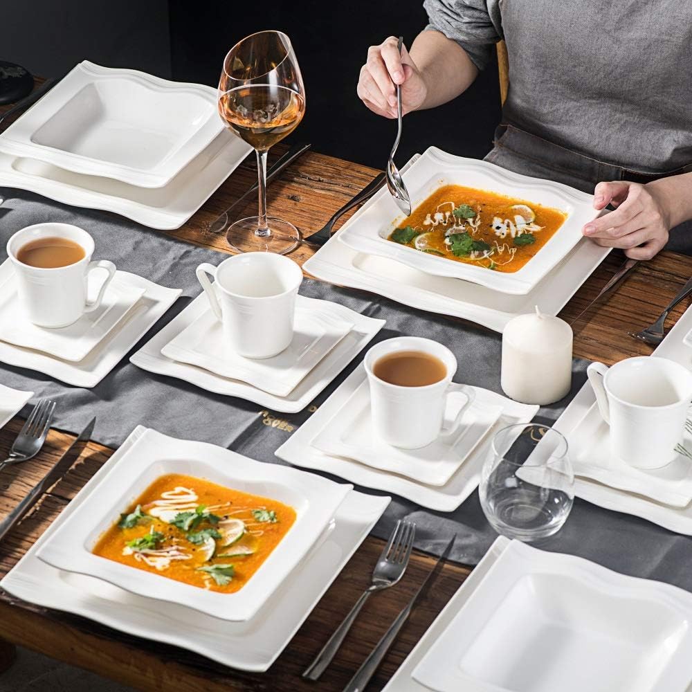 60-Piece Porcelain Dinner Tableware Set with 12*Cups, Saucers, Soup Dessert Plates Service for 12 Person