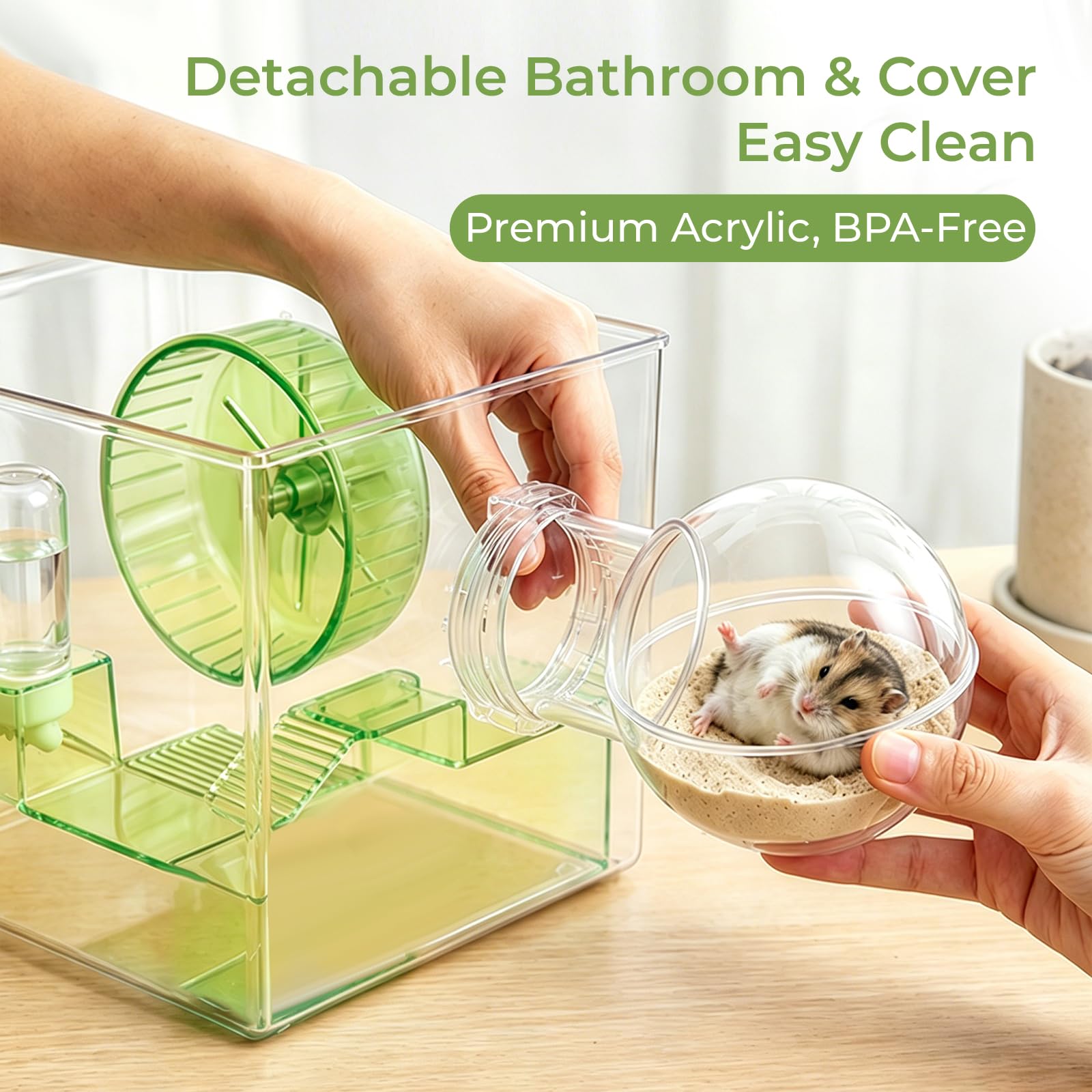Gabbia per Criceto 360° Vista Ventilata 2Piani+7Accessori | 31,5x21,5x20,5cm, 2 piani, vista 360°, ventilata, 7 accessori, per topi e criceti, verde
