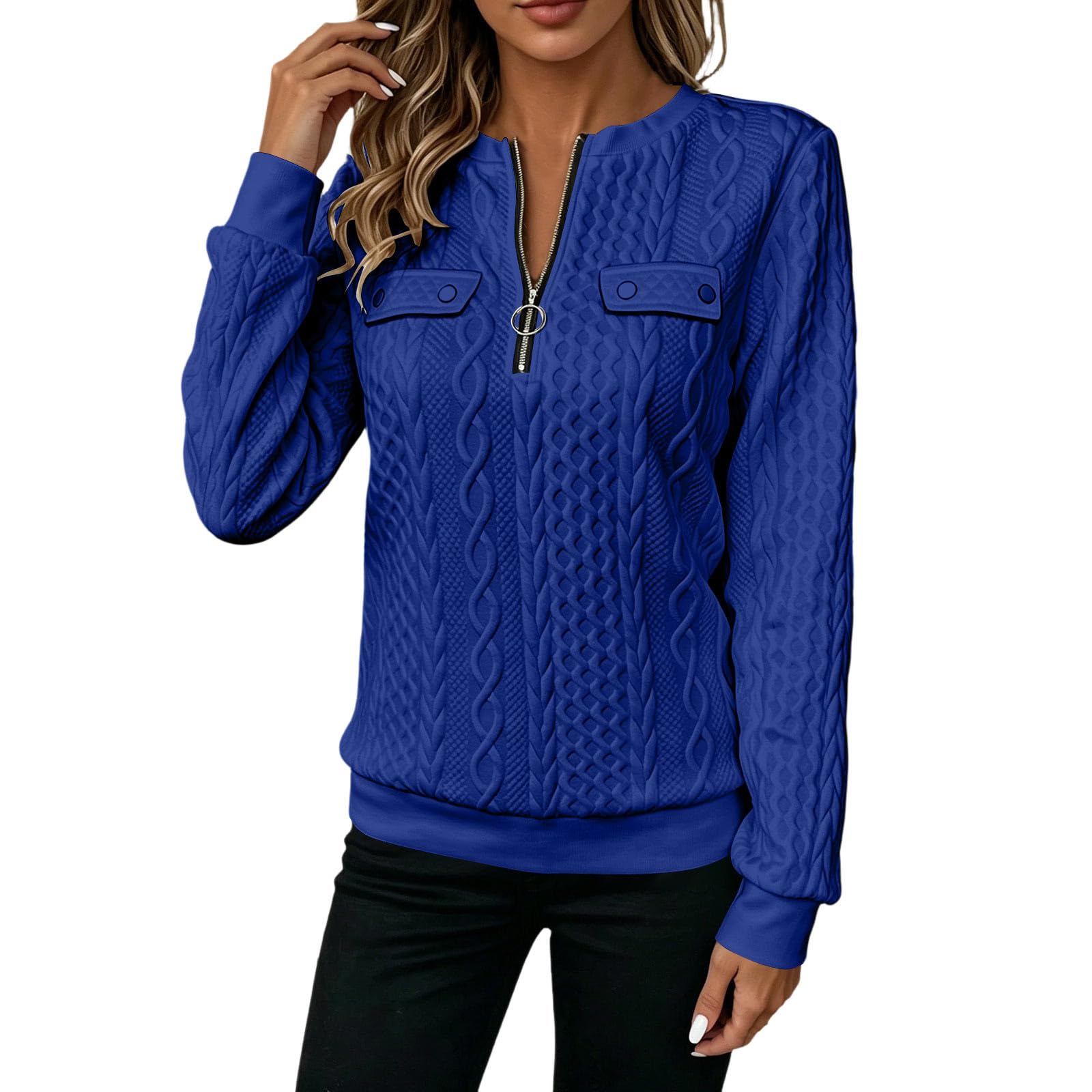 Generico Felpa Leggera Donna Felpa Leggera con Mezza Zip Moda Casual Pullover con Coulisse Taglie Forti Spessa Sweatshirt da Autunno a Maniche Lunghe Calda Felpe per Fitness Jogging Tinta Unita