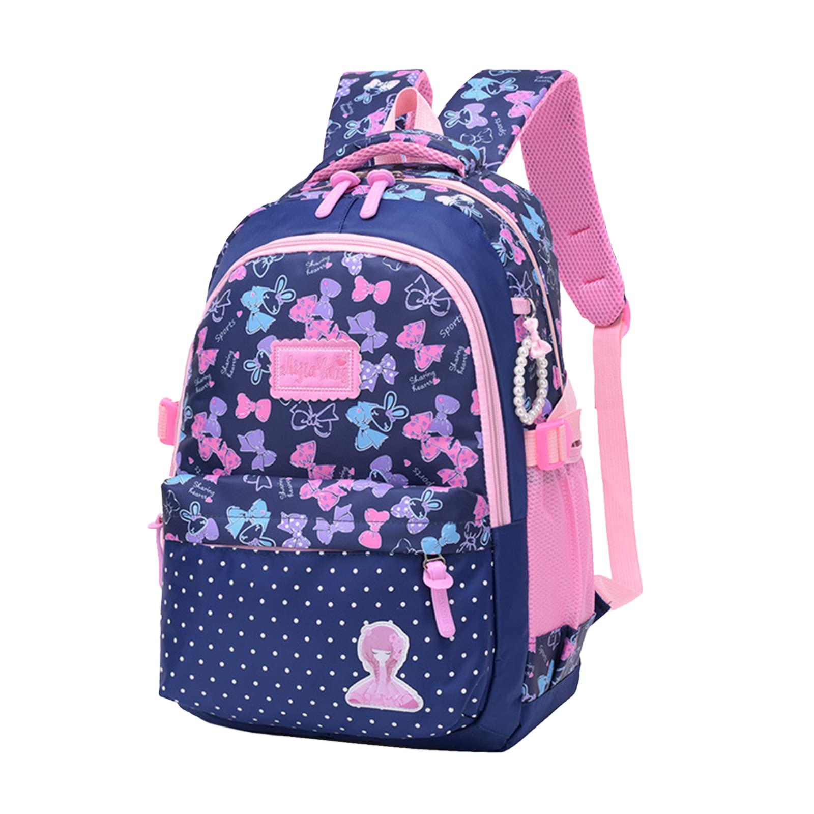 Amythe Mochila Escolar para Niña, Mochilas Niñas 6 8 10 años, Mochila Colegio Niños de Viaje con Estampado de Lazo, 30 x 18 x 43 cm