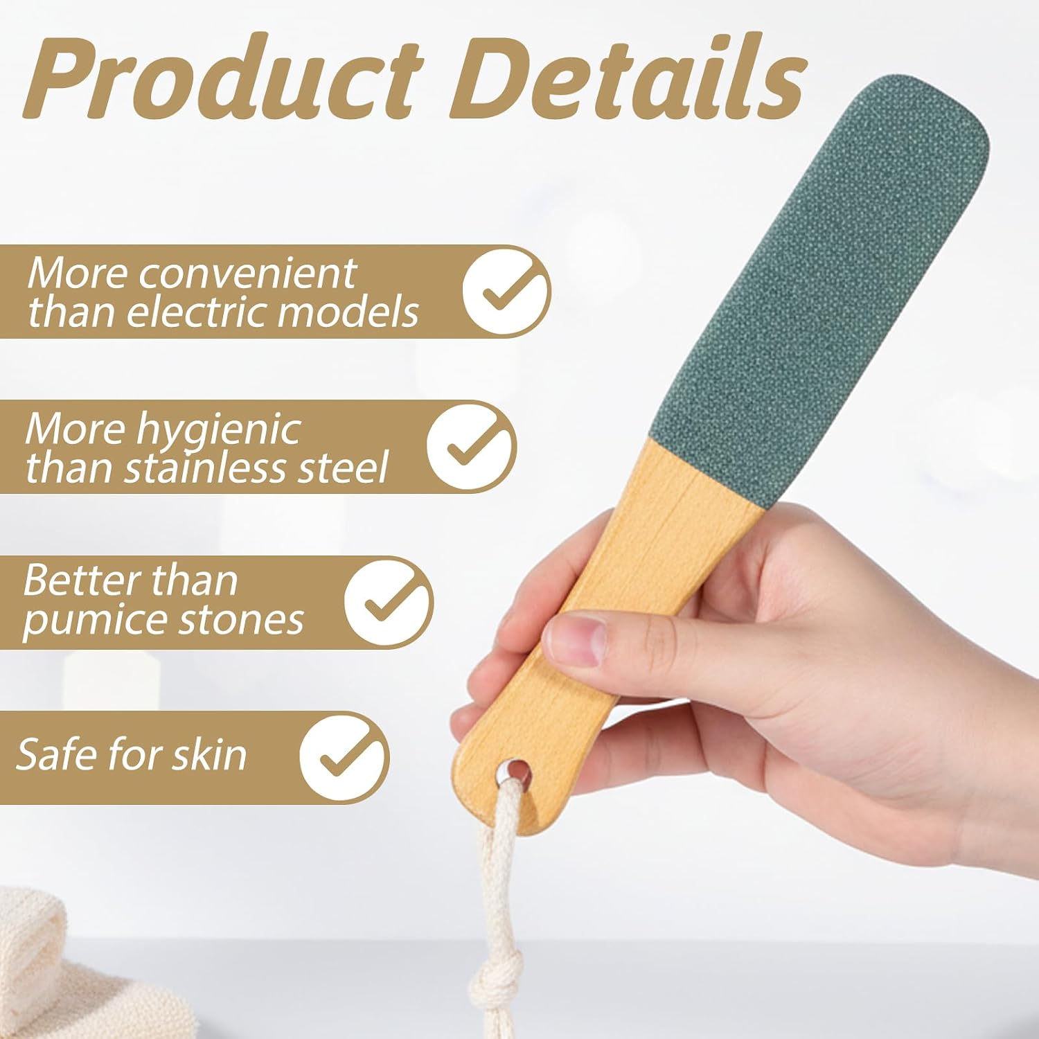 3-Pack Wooden Handle Foot Scrubber & Callus Remover, Foot File Pumice Stone to Remove Hard Skin, Foots Pumice Stone Pedicure File Professional Pedicure Supplies Callus Remove Cracked Heels