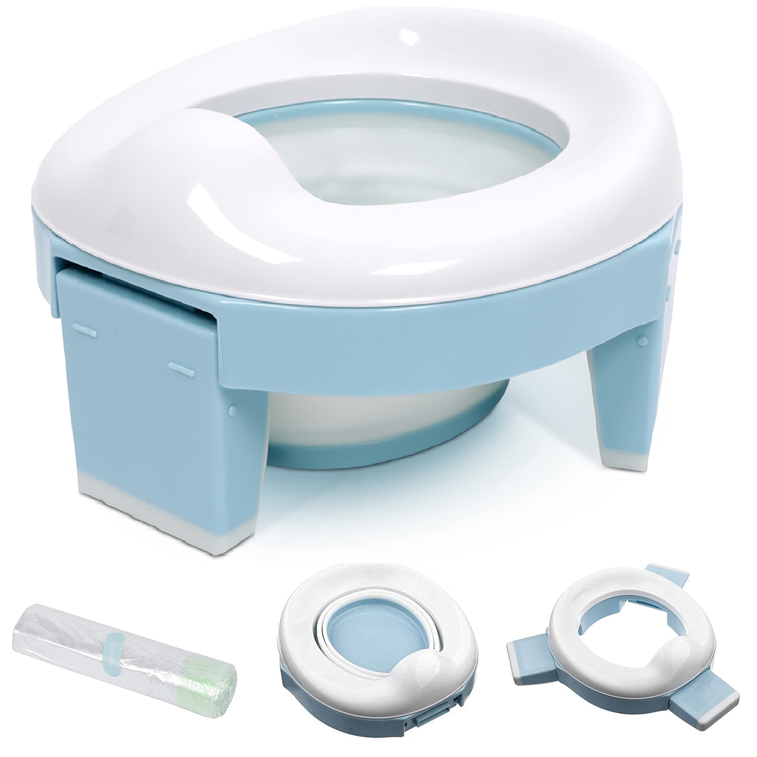 Baby Dawn 3 in 1 Portable Potty Training Seat - Easy To Clean Travel Potty, Lightweight Travel Potty Seat for Toddler, With 1 roll of 10 Disposable Potty Liners and Storage Bag.